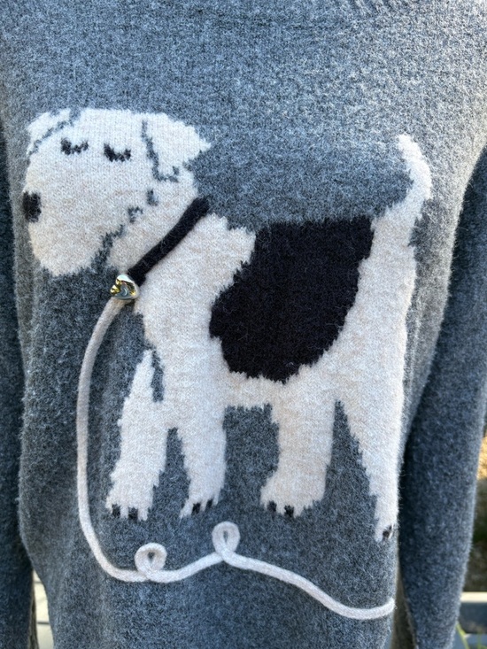CALLIGRAPHIE Ribbed Crewneck Dog Sweater in Gray & Cream - Picture 2 of 7